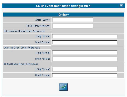 Screenshot showing SMTP Event Notification Configuration screen.