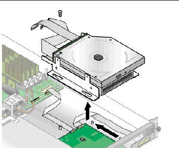Graphic showing how to remove the CD-ROM/Diskette Drive assembly in the Sun Fire V20z server.