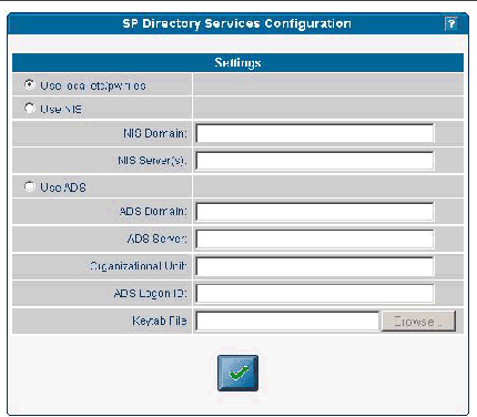 Screenshot showing SP Directory Services Configuration screen.
