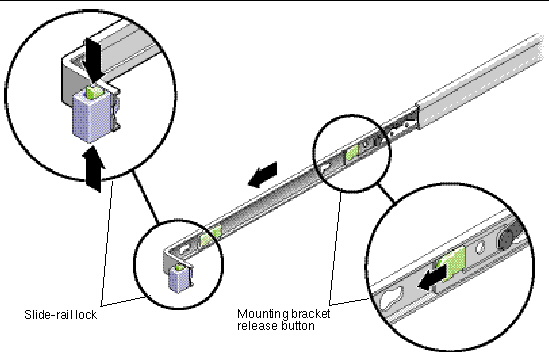 Graphic showing removal of the mounting bracket from the slide-rail.