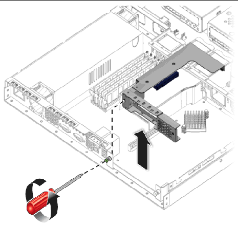 Figure showing removal of the PCIe card riser assembly.