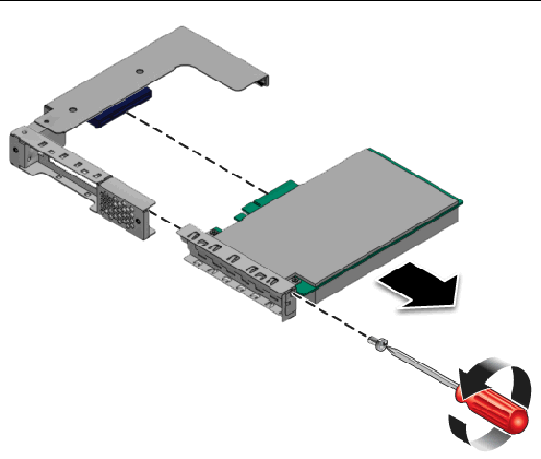 Figure showing removal of the PCEe card from the riser assembly.