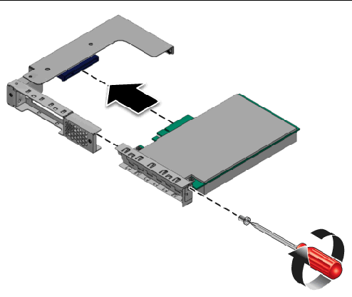 Figure showing installation of the PCIe card into the riser card assembly.