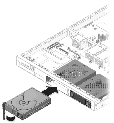 Figure showing installation of a hard drive into the server.