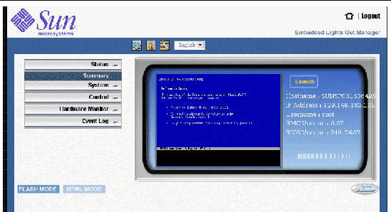 Graphic showing Embedded LOM WebGUI main screen