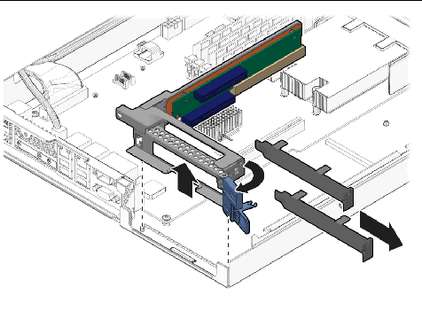 Figure showing removal of PCI riser card filler panels.