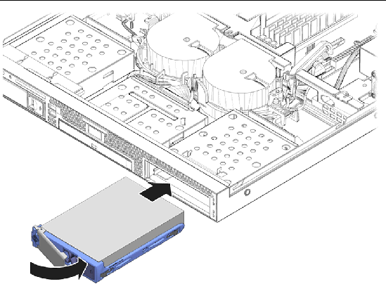 Figure showing installation of a hard drive into the server.