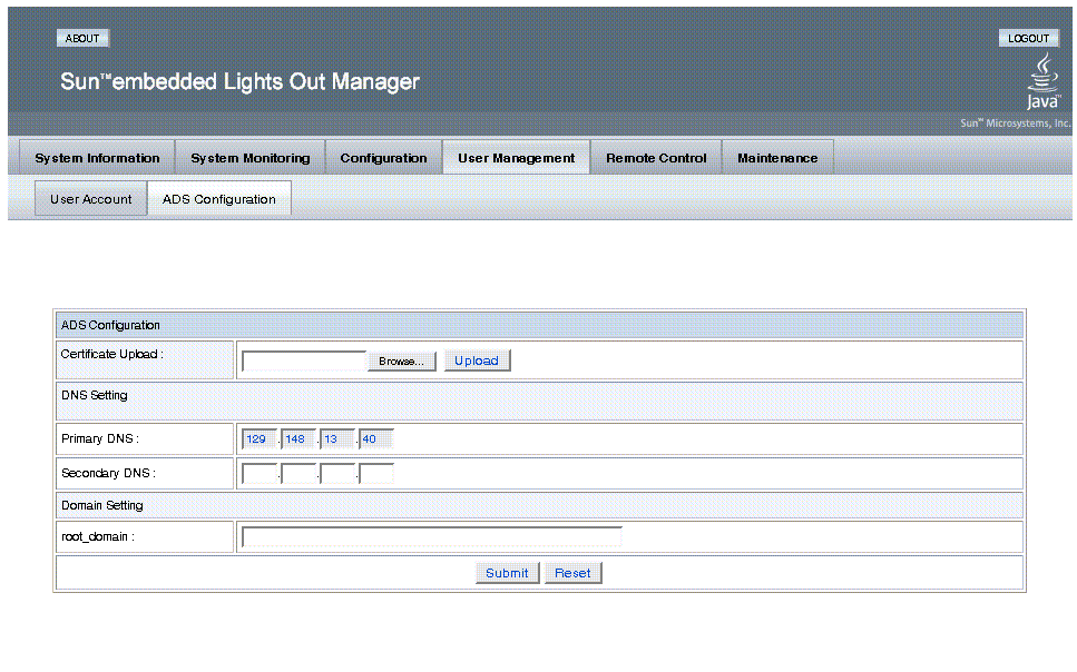 Screen snap of the System Status Screen of the System Management Utility. The screen shows a menu on the left with: Status; Summary;System; Control;Hardware Monitor;Event Log and SNMP.Screen snap of the Control Screen of the System Management Utility as seen through the browserControlling User Security with Embedded Lights Out Manager Software.Graphic showing User List the same as the previous figure.Graphic showing Manage User Dialog Box.Graphic showing Manage User Account Dialog Box in a browser window.Screenshot showing Changing a Password from Manage User Account screenSystem Management Control Network screenGraphic showing the Control ID LED Screen (Windows)Graphic showing the Power Control ScreenE-mail Notification of System Events ScreensnapGraphic showing the Platform Event Filter Screen. Graphic Showing Detail of the Event Filter Configuration ScreenGraphic showing the Reset BMC Screen in WindowsGraphic showing ADS Configuration ScreenGraphic showing SSL Configuration ScreenGraphic showing the SNMP Settings ScreenGraphic showing the SNMP Communities screenGraphic showing screen to change SNMP Communities permissionsGraphic showing SNMP User Settings ScreenGraphic showing SNMP User Settiing Additional details