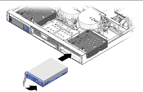 Figure showing installation of a hard drive into the server.