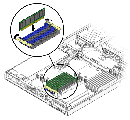 Figure showing installation of a DIMM.