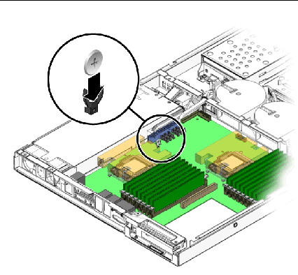 An illustration showing the installation of the system battery.Figure showing instllation of the system battery.