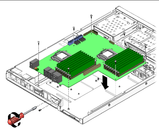 Figure showing installation of the motherboard.