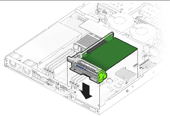 Figure showing installation of the PCIe card riser assembly.