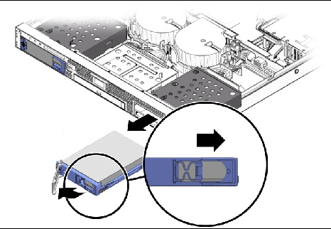 Figure showing removal of a hard drive from the server.