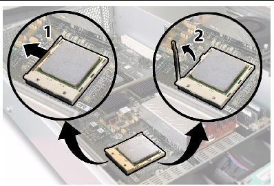 Releasing the CPU socket lever: pull lever away from socket, then lever it up to a vertical position.