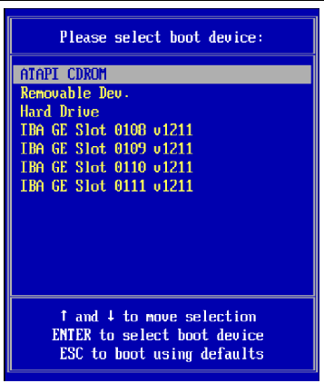 Screenshot of Boot Device menu