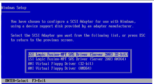 Screenshot of Select SCSI Adapter screen