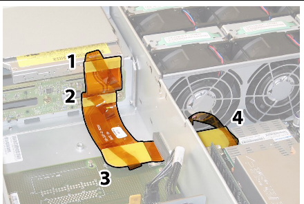 Graphic showing the locations of the 4 flex cable connectors that must be disconnected.