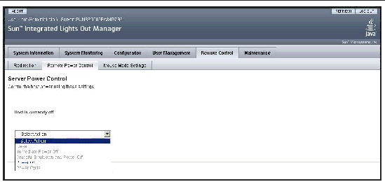 Graphic showing the server power control page.