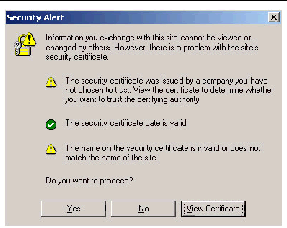 Screenshot of Security Alert dialog box