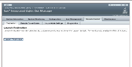Screenshot of ILOM GUI Launch Redirection screen