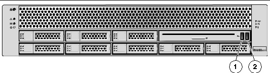 Image showing locations of two USB ports on the right front of the server