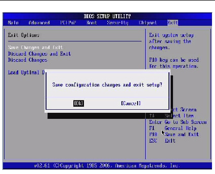 Graphic showing BIOS Setup Utility: Exit -save changes and exit.