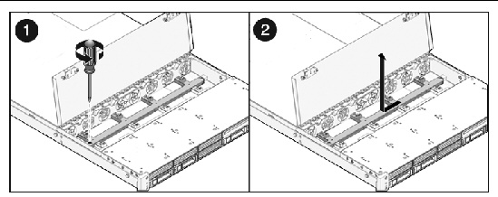Figure shows exploded view of fan tray connector board and screws.