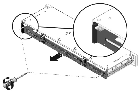 Figure showing how to remove the drives backplane (Sun Fire X4140 Server).