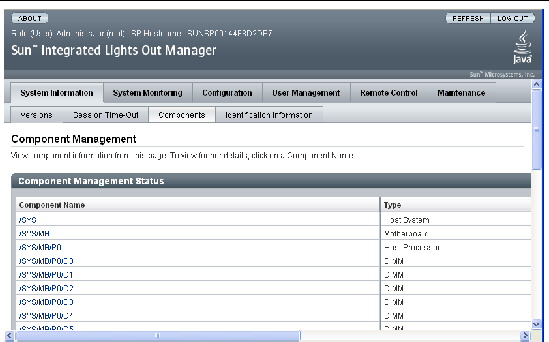 Graphic showing a replaceable components information page with sample values.