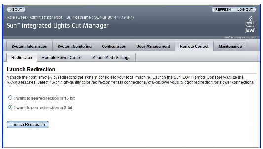 Figure showing ILOM Launch Redirection Window 