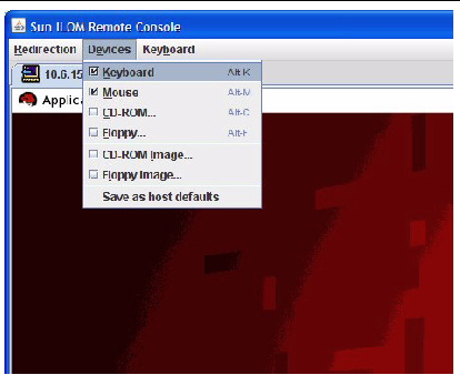 Picture showing JavaConsole Devices menu