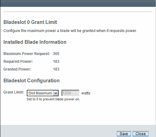 Permitted power property dialog