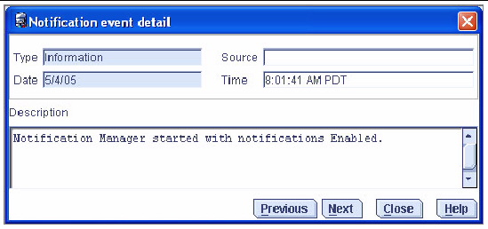 Screen shot of the Notification event detail window.