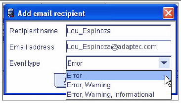 Screen shot of the Add email recipient window.