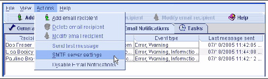 Screen shot of the SMTP server settings menu optoin.