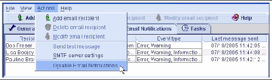 Screen shot of the Disable Email Notifications menu option.