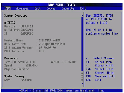 sun fire x4150 bios