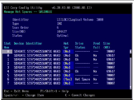 Figure showing the Manage Hot Spares screen.