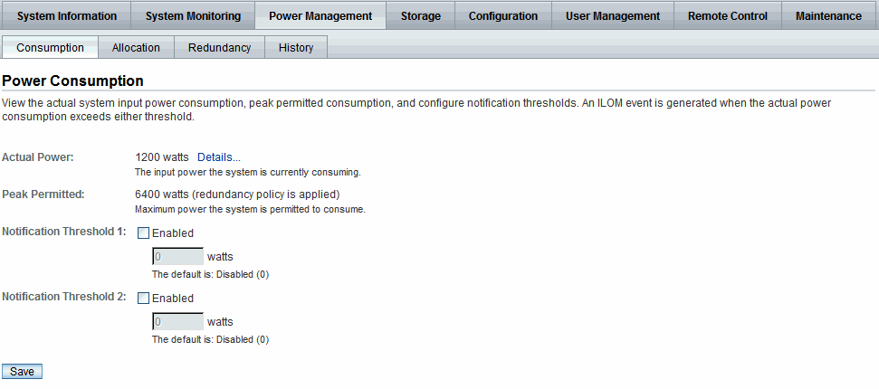 Updated Power Management - Consumption tab - CMM- ILOM 3.0.10