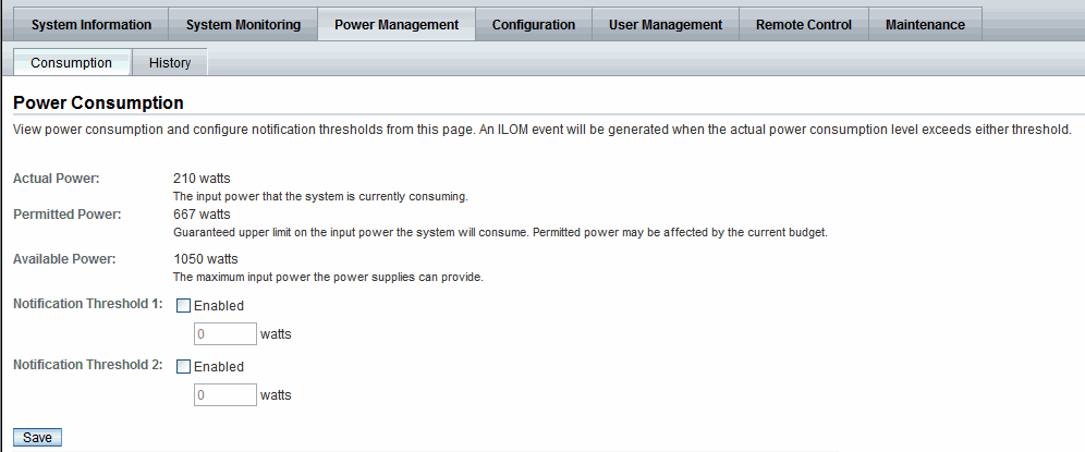 New Power Management -->Consumption tab as of ILOM 3.0.4