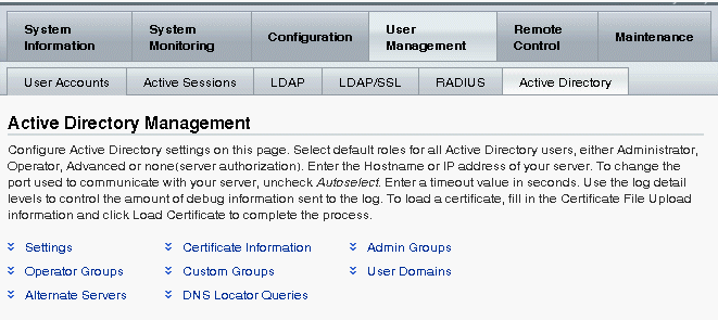 New Active Directory Management page