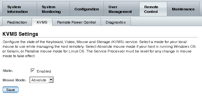 KVMS Settings page