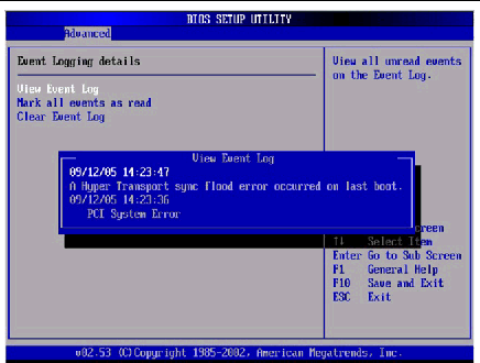 Graphic showing a sample DMI log screen, with a system error listed.