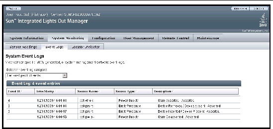 Graphic showing a sample System Event Log screen.