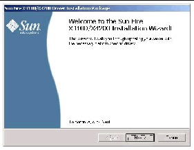 Screen shot of the Sun Fire X4100/X4200 Installation Wizard dialog box