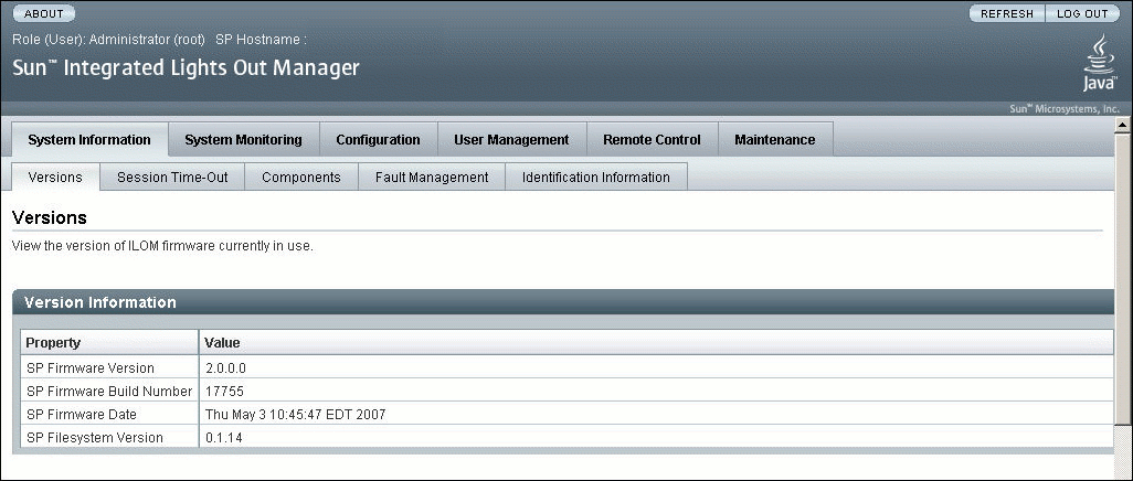 Graphic showing a sample of the ILOM web interface