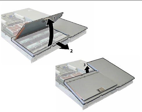 Removing the front cover by opening the fan bay door and sliding the cover forward before lifting it off of the chassis.