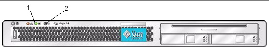 Sun Fire X4100/X4100 M2 server front panel showing the power button on the upper left.