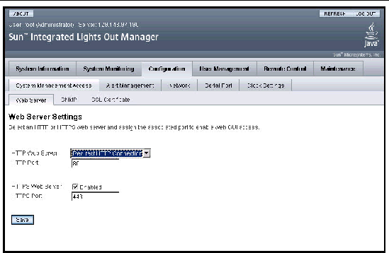 Graphic showing web server settings page.